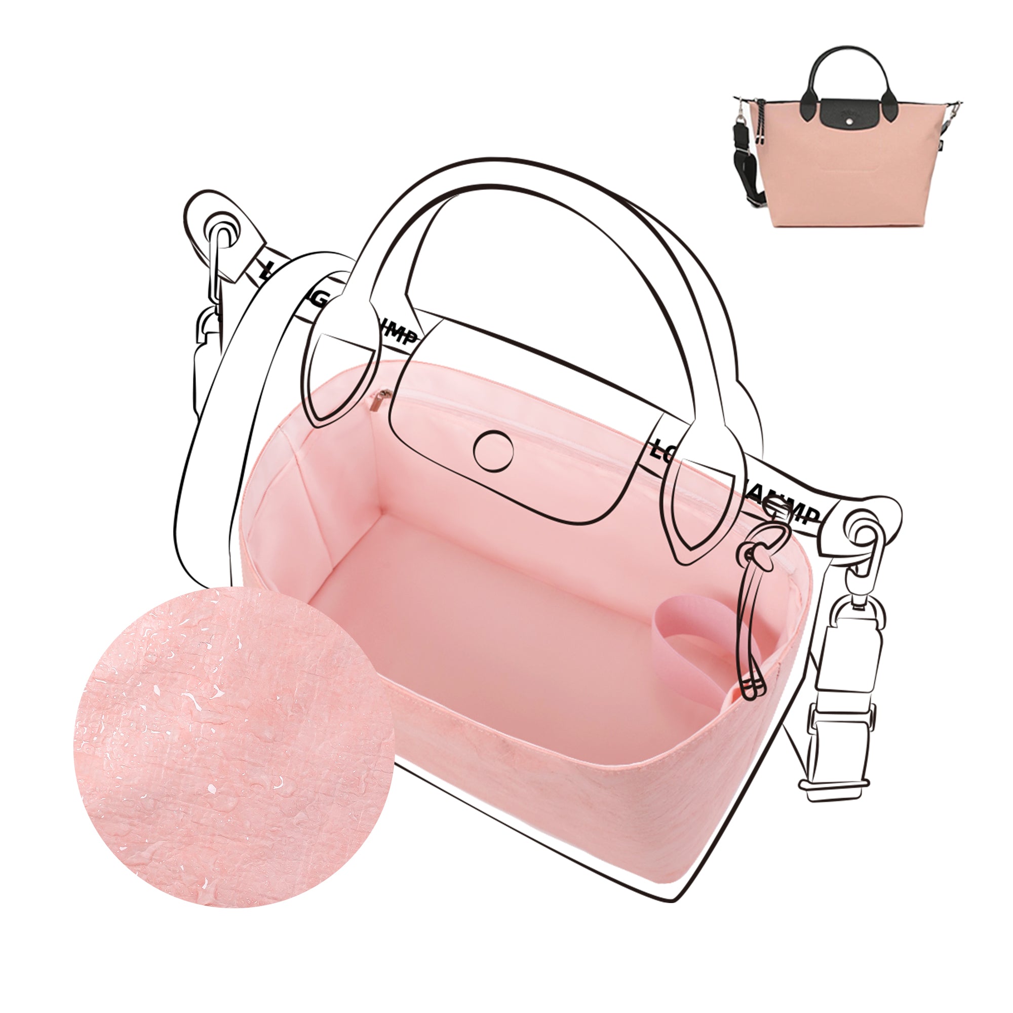 DGAZ Lightweight Purse Organizer Insert for Longchamp-Le Pliage Energy Series Bag,silk and DupontPaper handbag inner for Luxury Bag