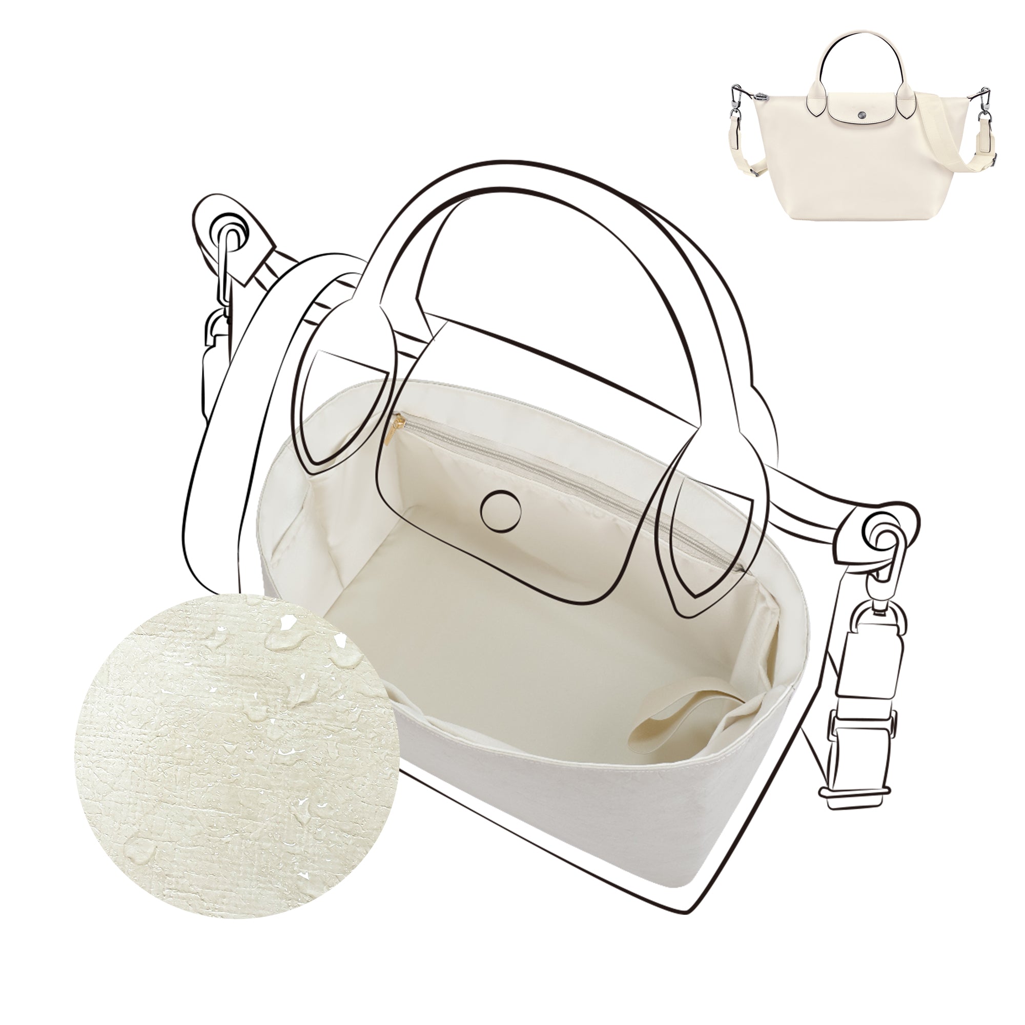 DGAZ Lightweight Purse Organizer Insert for Longchamp-LE PLIAGE Xtra Bag,silk and DupontPaper handbag inner for Luxury Bag