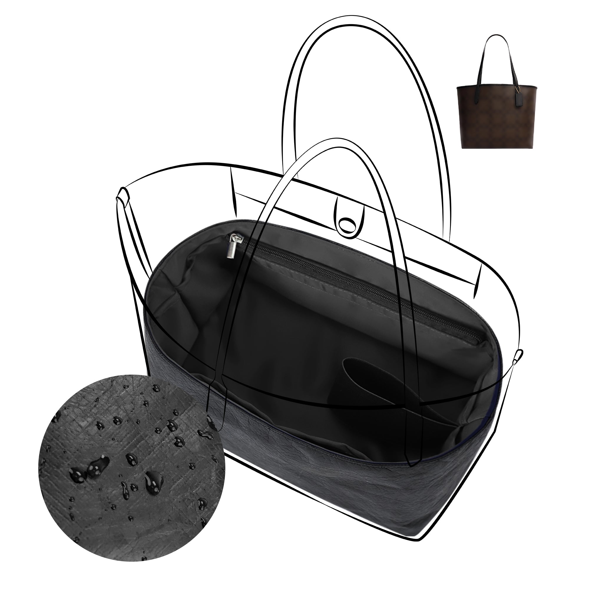 DGAZ Lightweight Purse Organizer Insert for Coach City Bag,Silk and Dupontpaper handbag inner for Luxury Bags