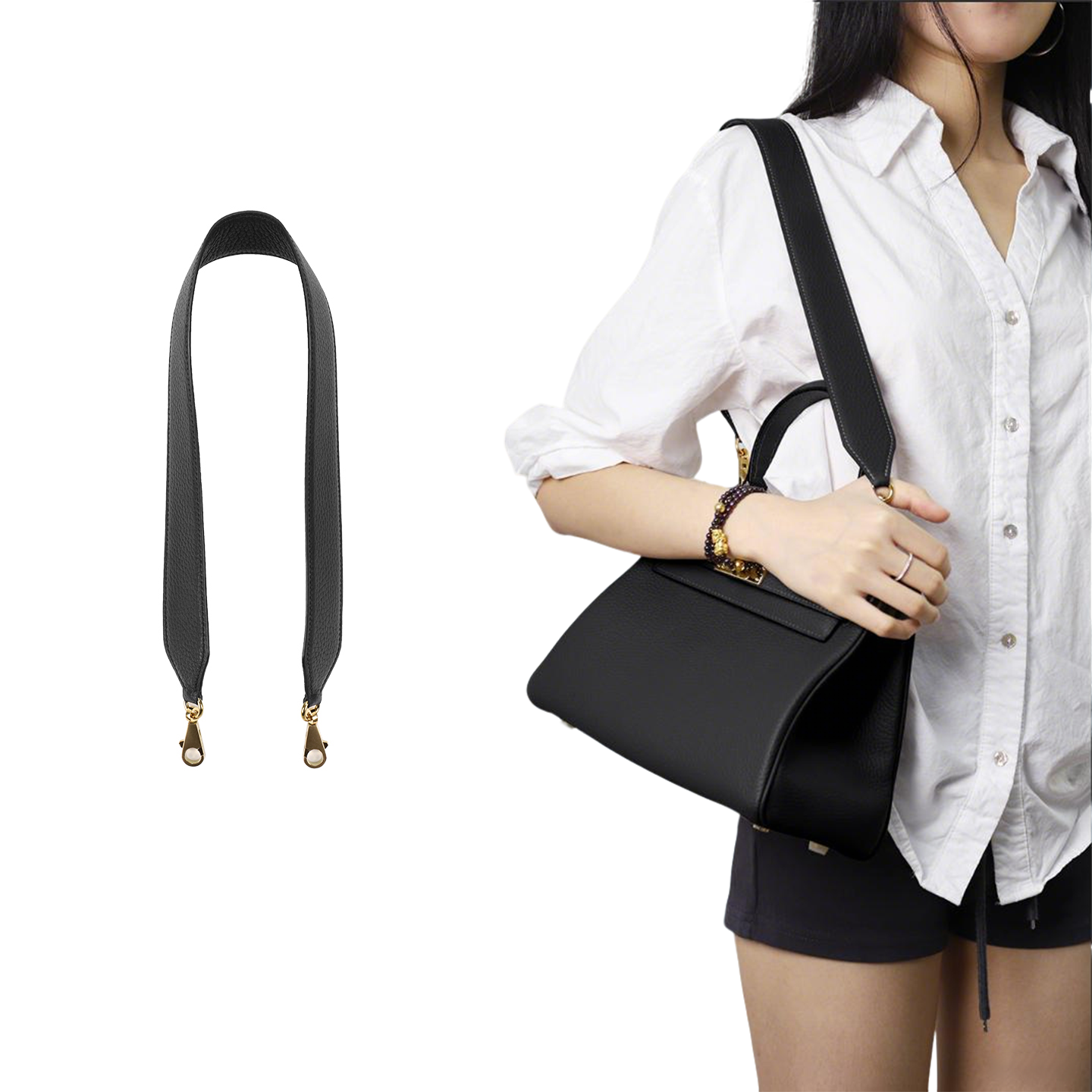 DGAZ TC leather shoulder strap for Hermes Kelly, handmade, replaceable crossbody bags strap