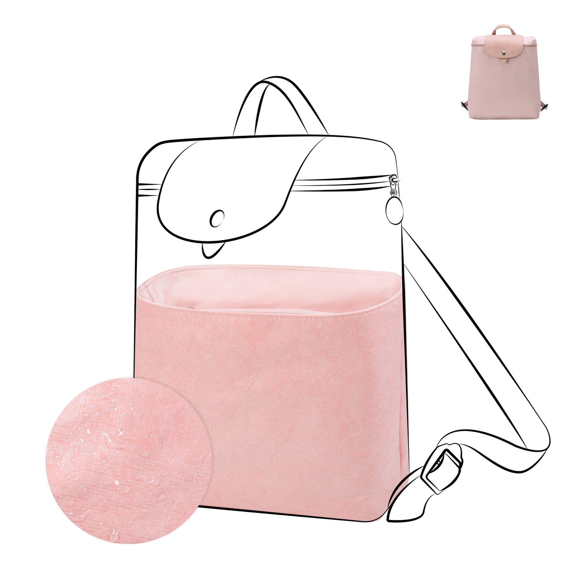 DGAZ Lightweight-Purse Organizer Insert for Longchamp LE PLIAGE Backpack Bag,silk and DupontPaper handbag inner for Luxury Bags