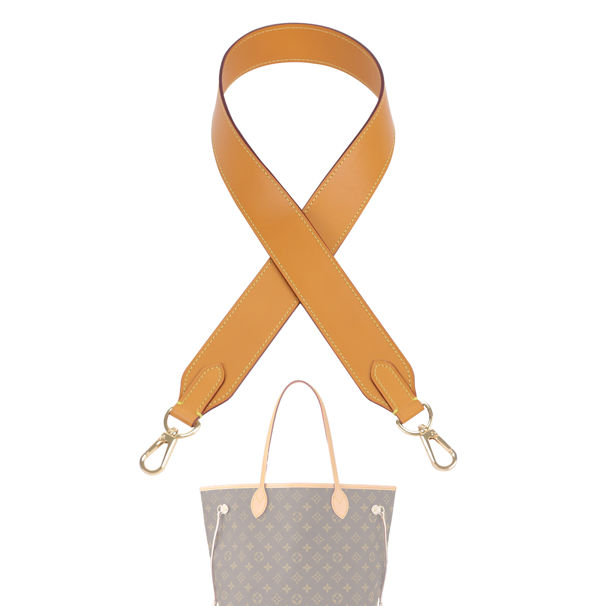 DGAZ Vachetta Leather Crossbody Strap for LV Neverfull Bag with Gift B DGAZ Vachetta Leather Crossbody Strap for LV Neverfull Bag with Gift B