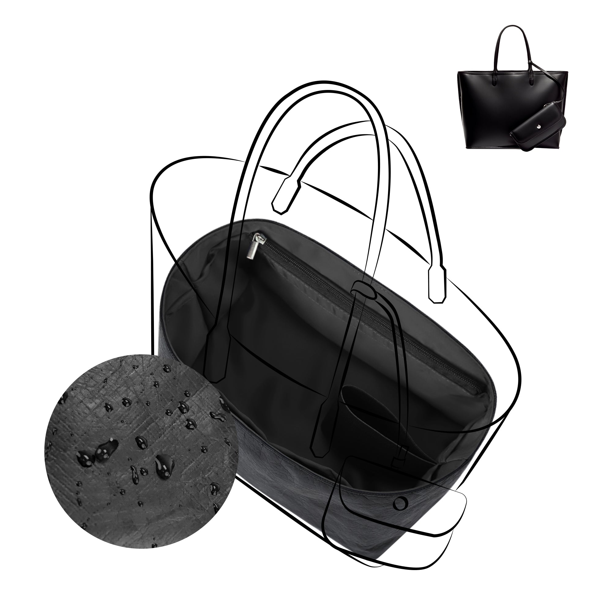 DGAZ Lightweight Purse Organizer Insert for Goyard Anjou/Artois/Saint Louis/Hobo Bag,Silk and Dupontpaper handbag inner for Luxury Bags