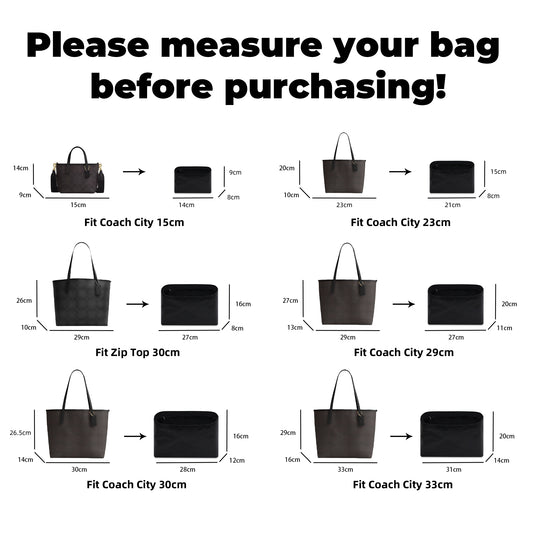 DGAZ Lightweight Purse Organizer Insert for Coach City Bag,Silk and Dupontpaper handbag inner for Luxury Bags