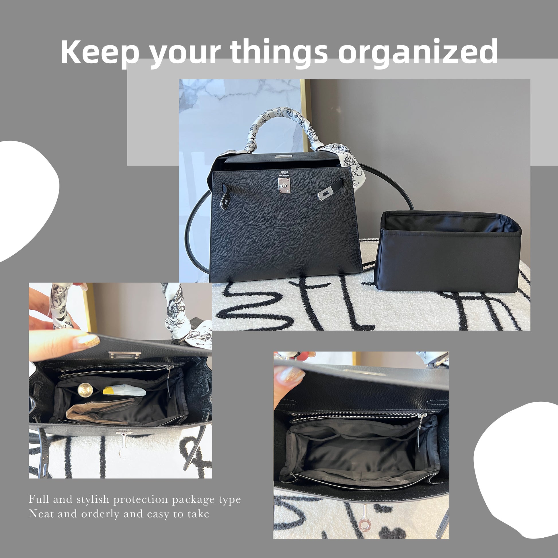 DGAZ Bag Organizer Insert, Silk Purse Organizer , Luxury Handbag & Tote  Organizer, Fits Kelly mini I /mini II /20/25/28/32/35/40 Bags (Pink,  miniKelly2) 