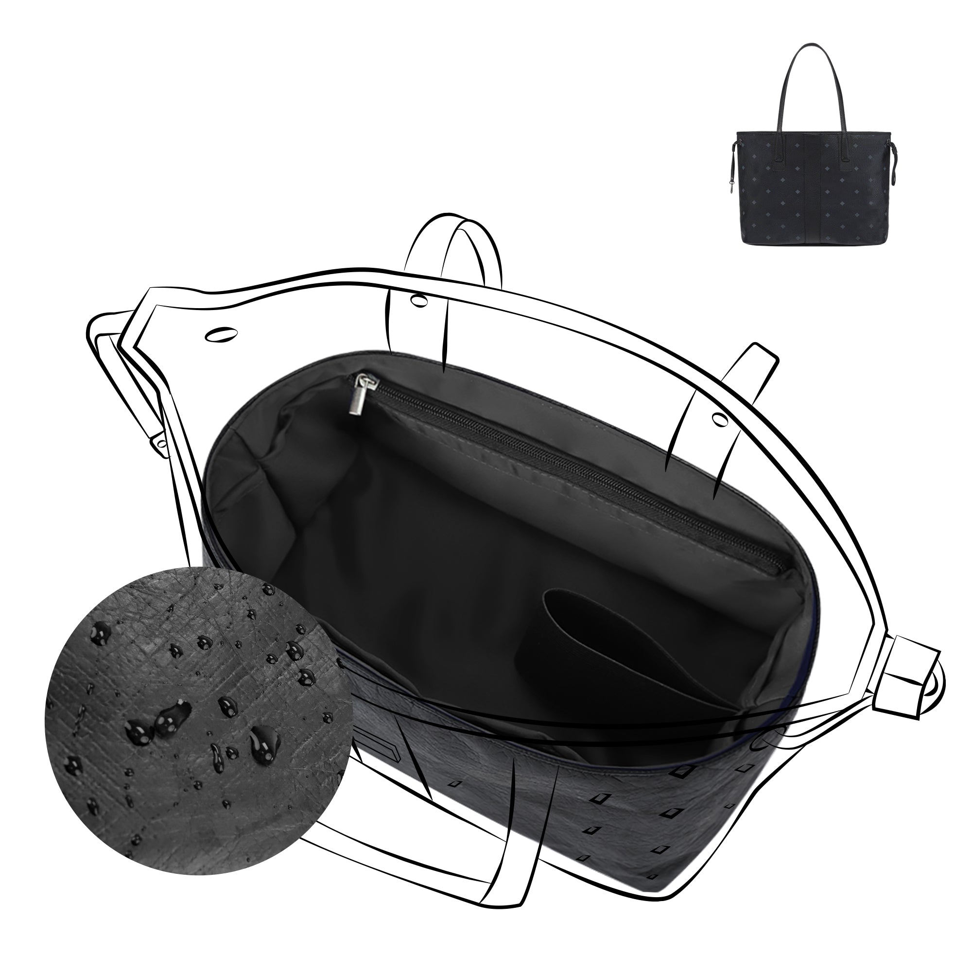 DGAZ Lightweight Purse Organizer Insert for MCM Liz Visetos Tote Bag,Silk and Dupontpaper handbag inner for Luxury Bags