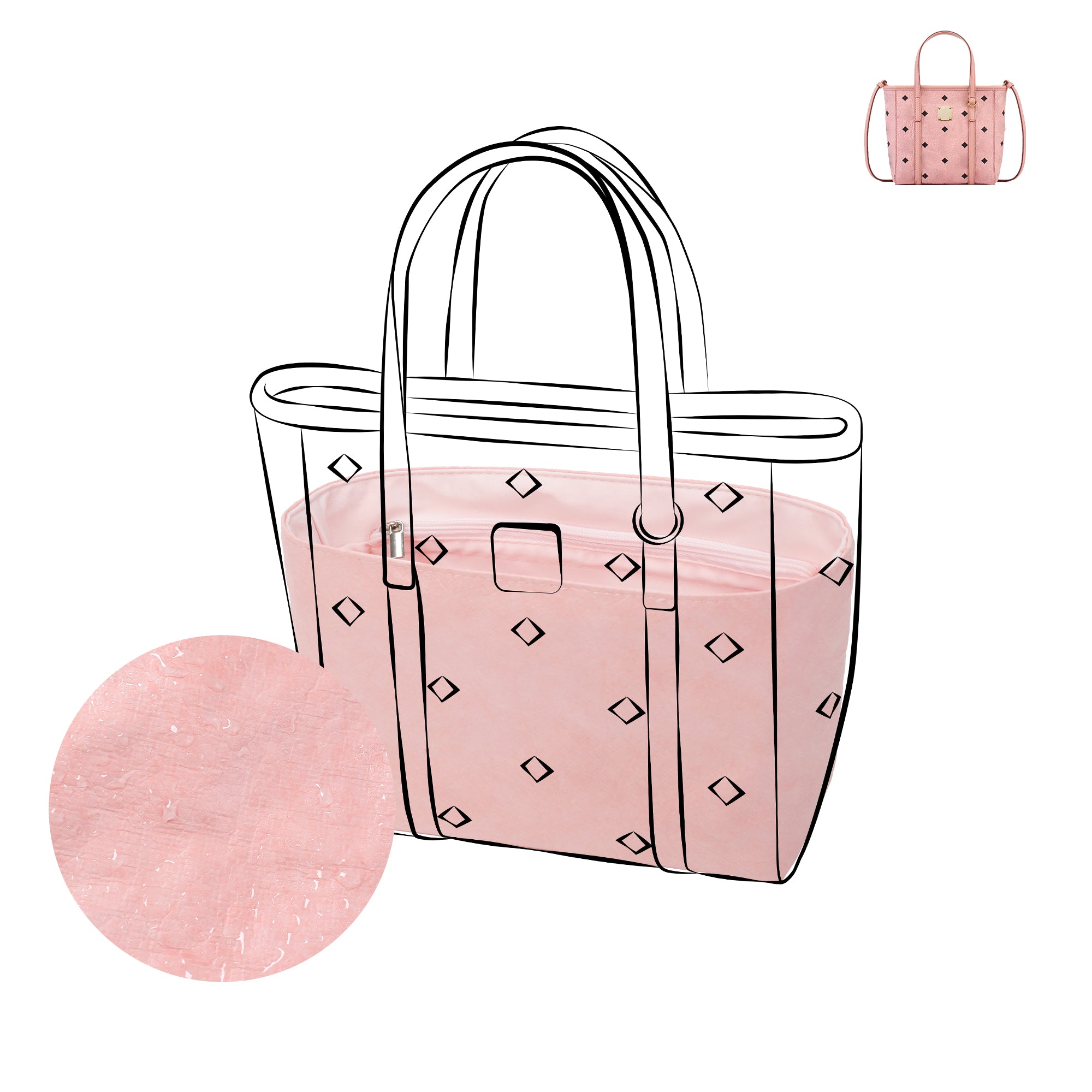 DGAZ Lightweight Purse Organizer Insert for MCM Toni Visetos Bag,Silk and Dupontpaper handbag inner for Luxury Bags