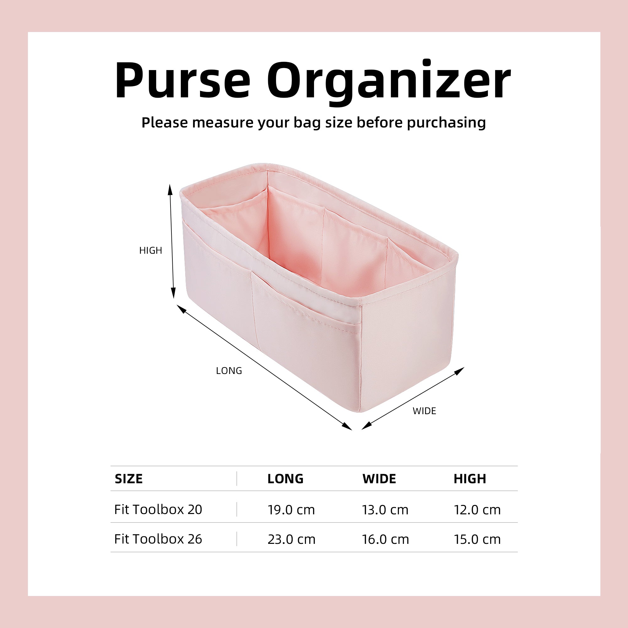 DGAZ Bag Organizer Insert For Hermes Toolbox 20/26 Bags, Silk Purse Or